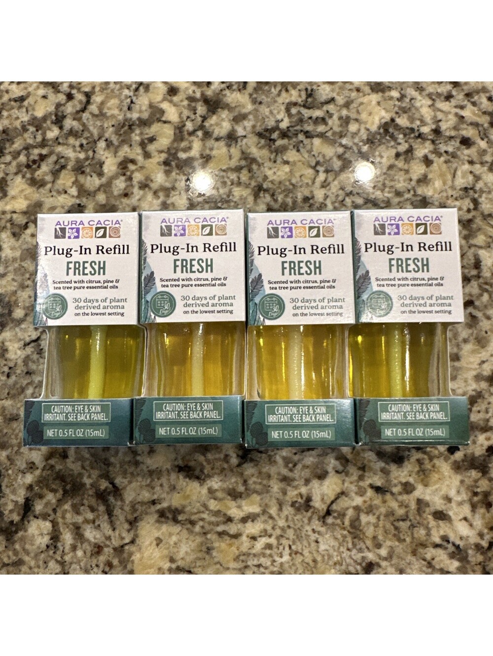 4PK Aura Cacia Plug In Refill FRESH Plant Derived Aroma 30 Days Citrus Pine